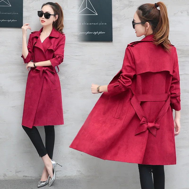 Beste Nieuwe Lente herfst overjassen vrouwen Zeem trenchcoats lange mouwen fashion turn down kraag bovenstukken kleding Mid  lange Geul