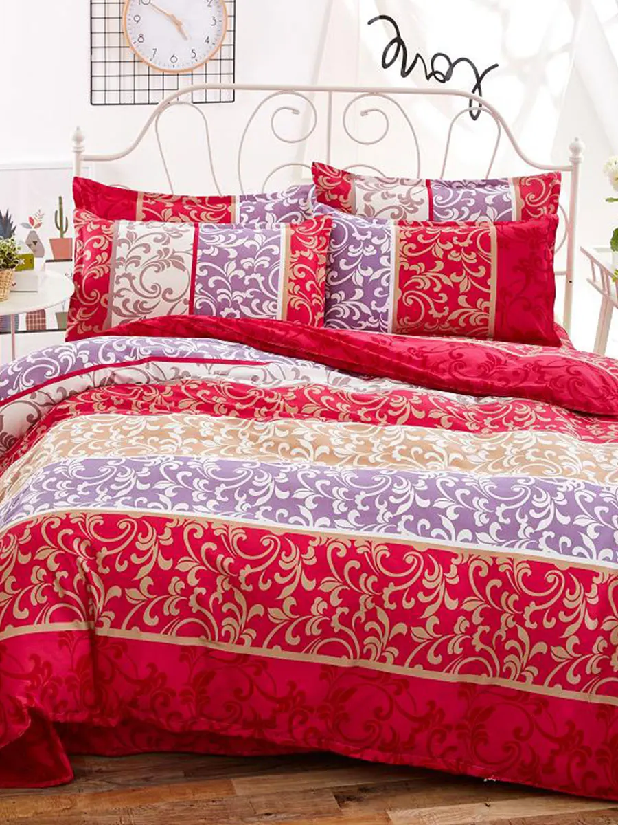 

4 Pcs Bedding Set Fresh Striped Floral Cozy Soft Duvet Cover Set