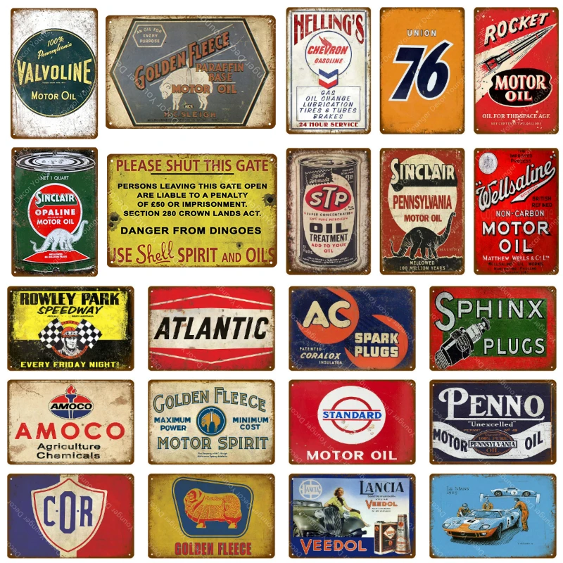 

Vintage Sinclair Motor Oil Tin Signs Metal Poster STP Rocket Auto Motorcycle Gasoline Garage Shop Home Wall Decoration YD281