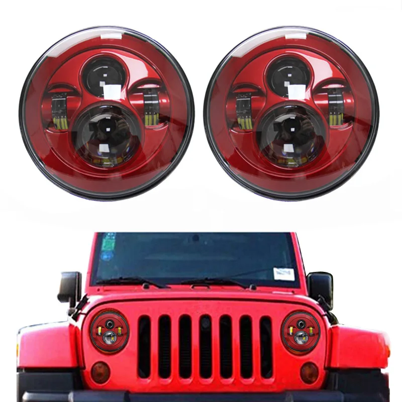 

a pair 7" inch Round Headlights Red Led For Jeep Wrangler 97-15 Hummer Toyota Defender Motorcycle Headlamp For Harley