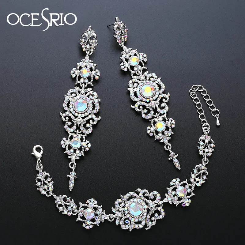 

OCESRIO 5 Colors Top Jewelry Silver Zirconia Earrings Bracelets for women Bridal Wedding sets of jewelry brincos brt-a51