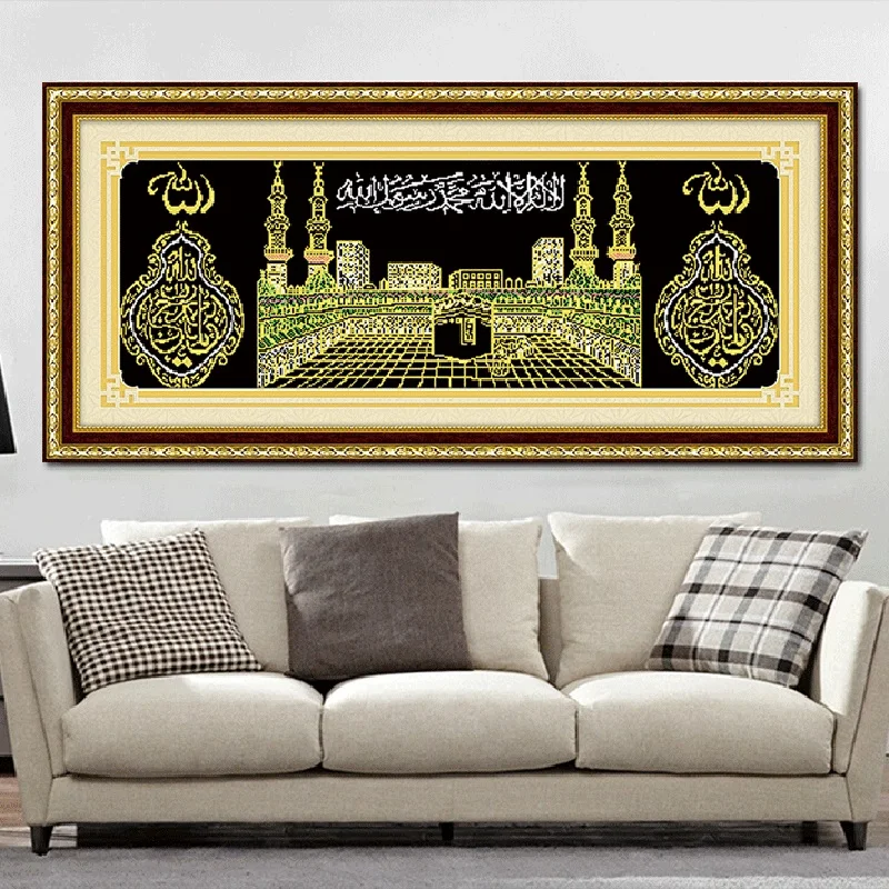 

Pictures 5D Diamonds Embroidery Islam Muslim holy Kaaba mosque Round Diamond Painting Cross Stitch Kits Mosaic Home Decor