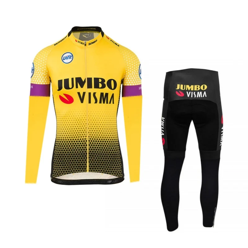 pro team jumbo visma зимняя флисовая велосипедная майка, Мужская теплая велосипедная ткань MTB Ropa Ciclismo, велосипедная Майо гелевая подкладка - Цвет: no bib fleece set