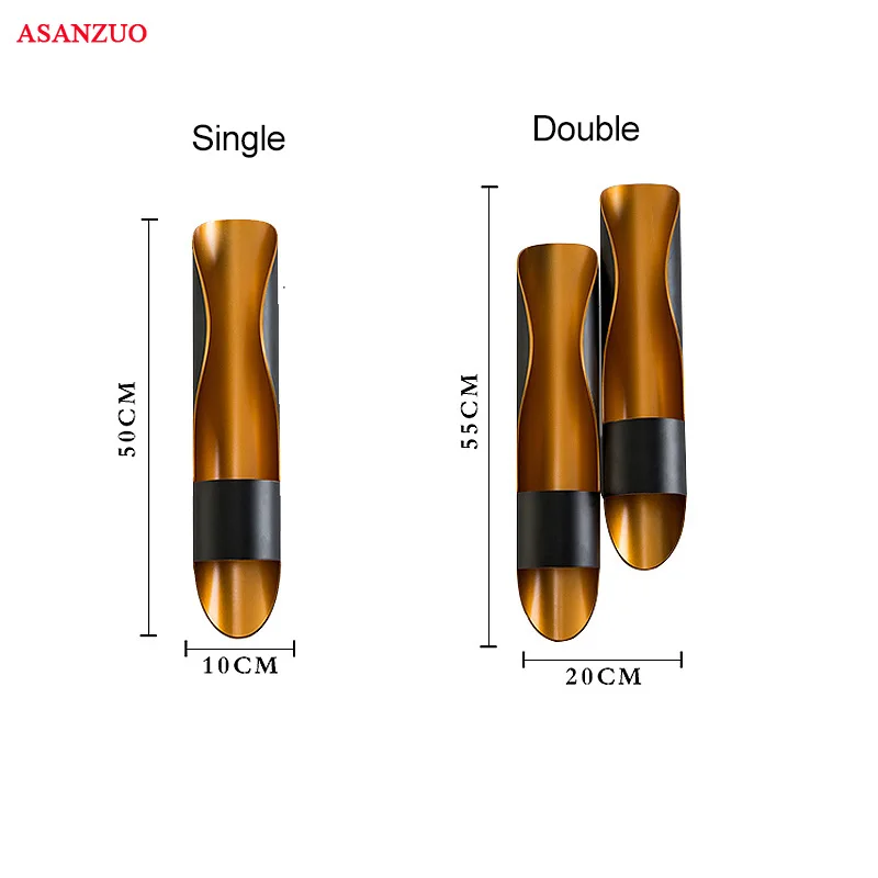 Скандинавский креативный настенный светильник для ресторана, лампа из алюминиевой трубы, золотой, с одной головкой, с двумя головками, прикроватный светильник для спальни s