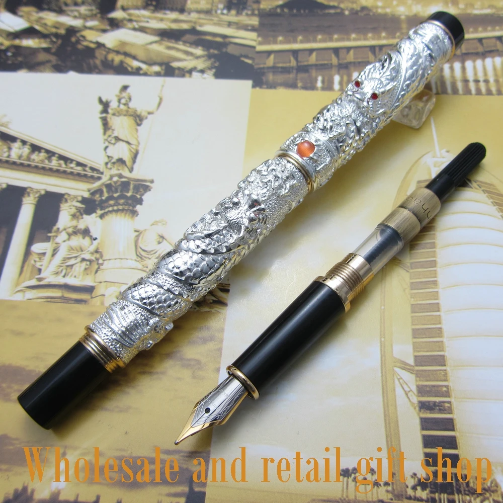 Jinhao A900 китайский "двойные драконы играют с жемчужиной" красивые Расширенный перьевая ручка металл подарок чернилами