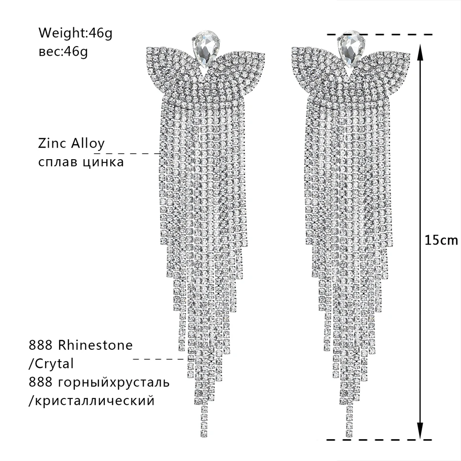 Minmin серебряный цвет кристалл свадебные Большие длинные серьги бабочка кулон Висячие кисточкой серьги Свадебные ювелирные изделия для женщин EH221