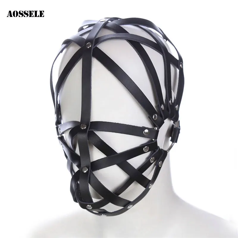 

Leather Mask Fetish Head Bondage Restraint Headgear Slave Mask Adult Games Sex Toys For Couple/Women/Men/Gay BDSM Erotic Toys