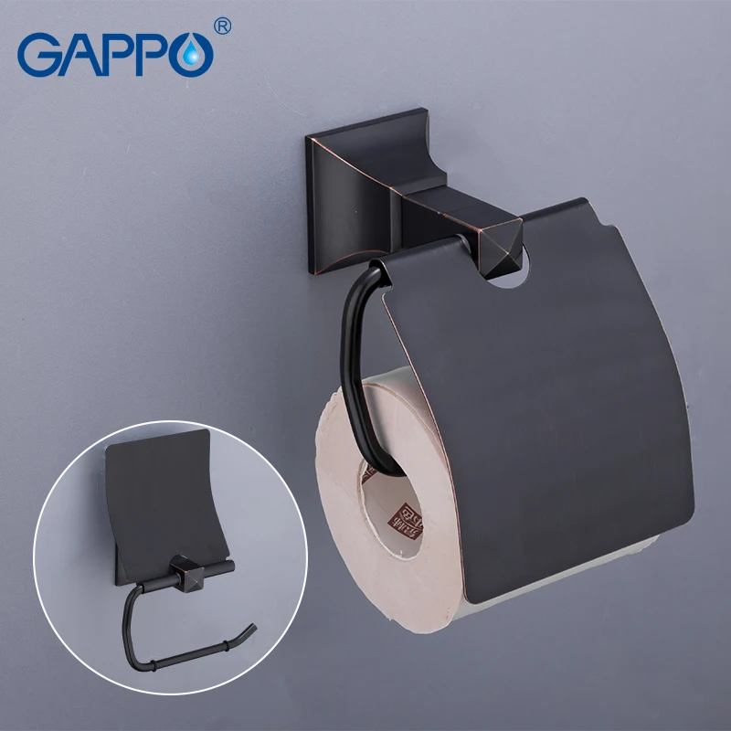 GAPPO Paper Holders black brass toilet paper roll holder Bathroom Roll Holder Wall Mounted