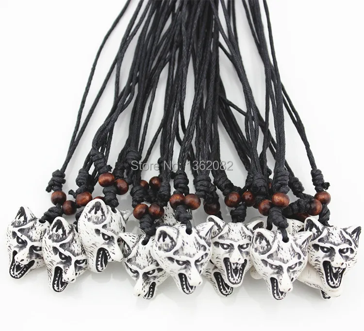 

Wholesale lot 12pcs Cool Imitation Yak Bone Carved Wolf Head Pendant Necklace Amulet Gift MN190