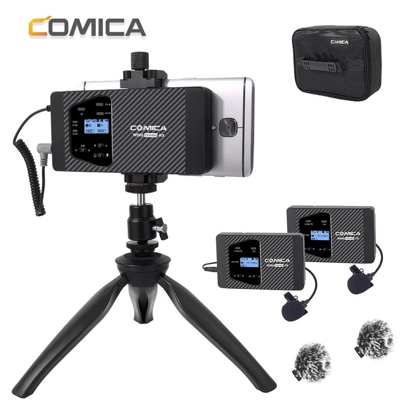 

Wireless Microphone CVM-WS60 Wireless Dual Lavalier Lapel Microphone System for iPhone Smartphones Mic for Canon Nikon Camera