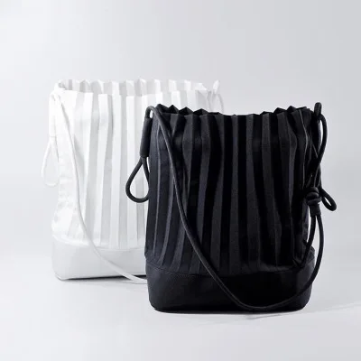 

Casual Fold Bucket Bags Women Shoulder Messenger Bags Fashion Pleated Shoulder Bag Polyester Big Shopping Tote Crossbody Bag