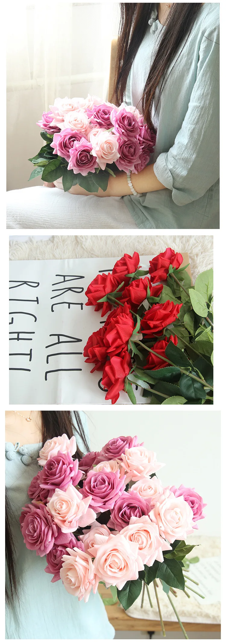 Real touch roses artificial flower wedding home decoration  (35)