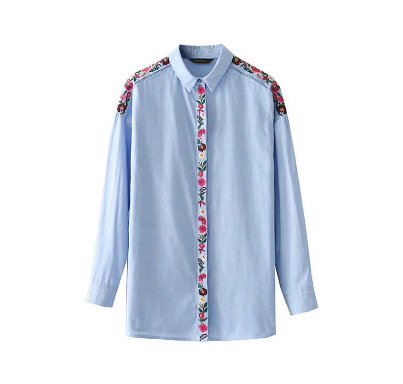 2018 Women's Shirt Loose Plaid Blouse Long Sleeve Spring And Summer New Embroidery Decorative Embroidery Shirt For Ladies D8A155 (9)