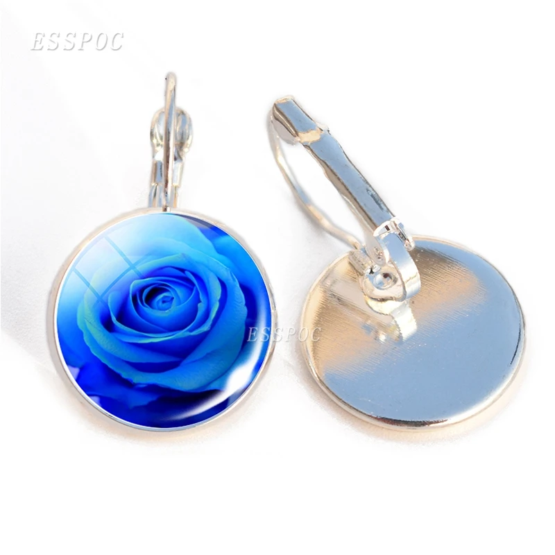 

Ladies Fashion Diy Blue Enchantress Earring Hook Flowers Jewelry Rose Photo Glass Cabochon Hook Earrings Handmade Gifts for Her