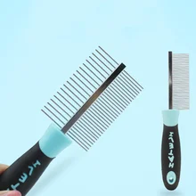 Новинка, расческа для домашних собак, двухрядная стальная расческа для ухода за волосами, инструмент с открытым узлом и длинной ручкой, расческа SMD66