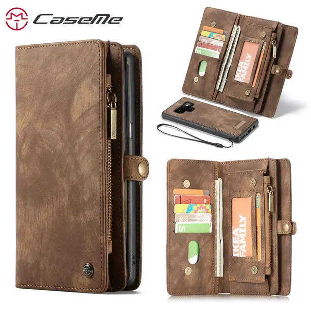 Best Offers CaseMe Wallet Case For Samsung Galaxy Note 9 Luxury Genuine Leather Multi-functional Zipper Stand 2 in 1 Flip Leather Case Note9