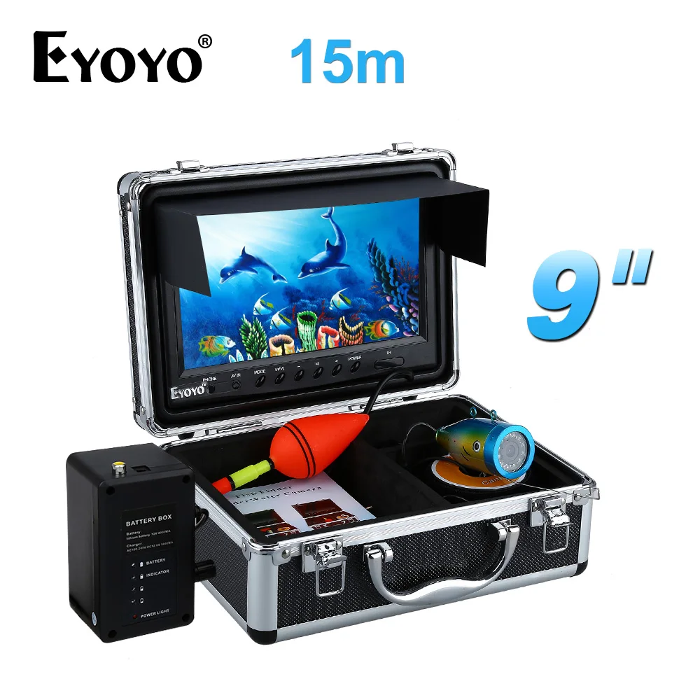 

EYOYO 9" Color LCD 15M HD 1000TVL Fishing Camera Fish Finder White LED Fish CAM Under Water Remote Control