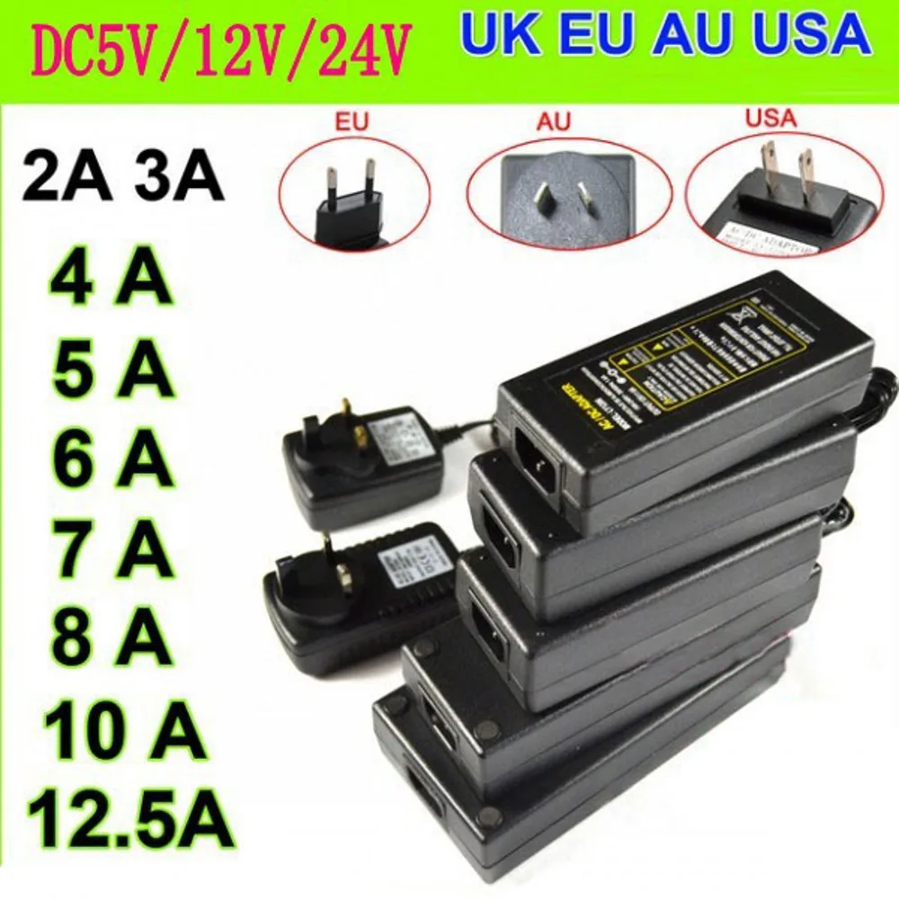 Светодиодный адаптер питания трансформатор переменного тока 100-240 В к DC 5 в 12 В 24 В 1A 2A 3A 4A 5A 6A 10A светодиодный преобразователь драйвера EU/US/UK/AU