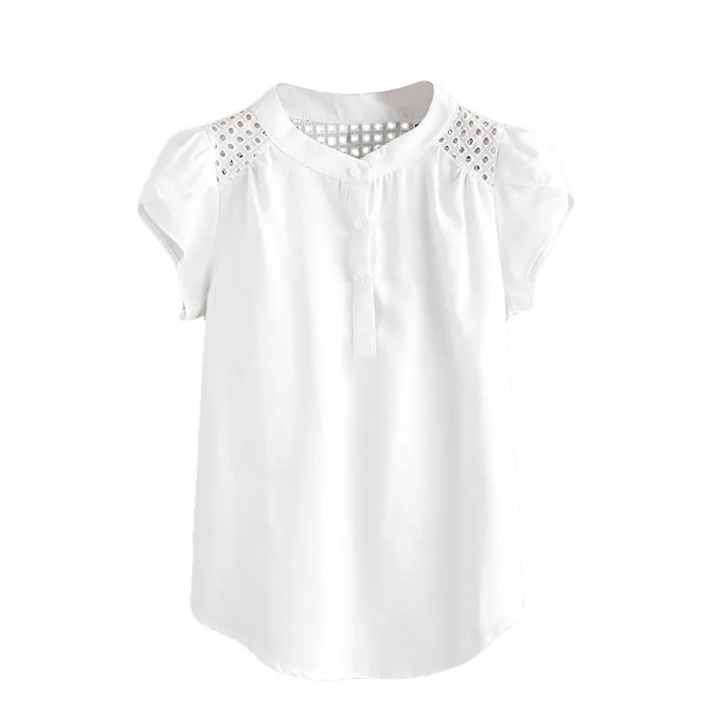 Женская белая блузка с круглым вырезом, открытая рубашка, короткий рукав-бабочка, повседневные топы, блузка для женщин, женские топы и блузы, mujer de moda - Цвет: Белый