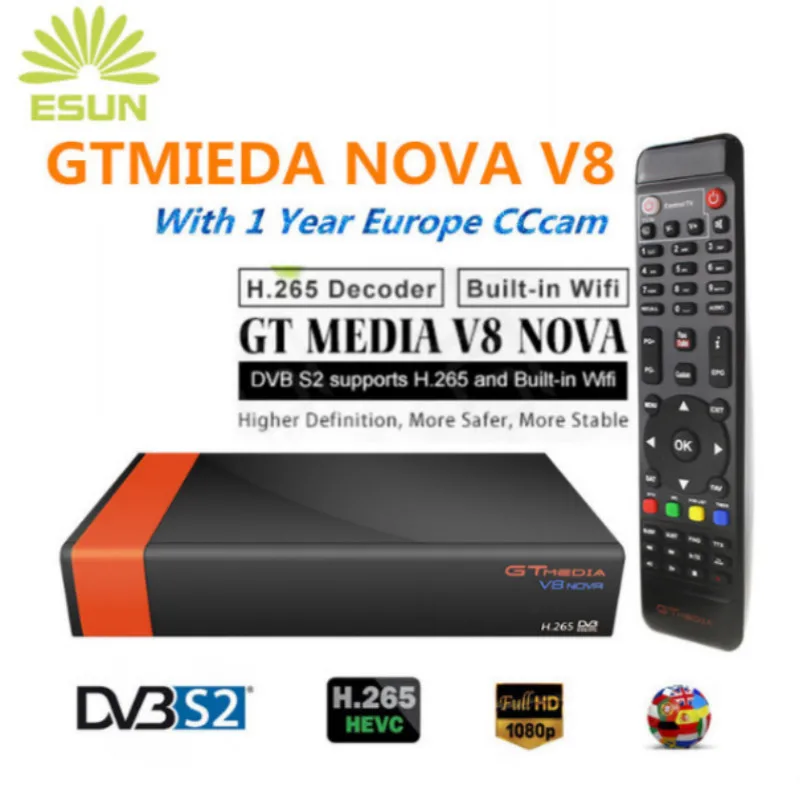 

GTMedia V8 Nova DVB-S2 Freesat Satellite receiver+1 year Europe Spain UK Germany Polish Netherland CCcam h.265 +1080P HD
