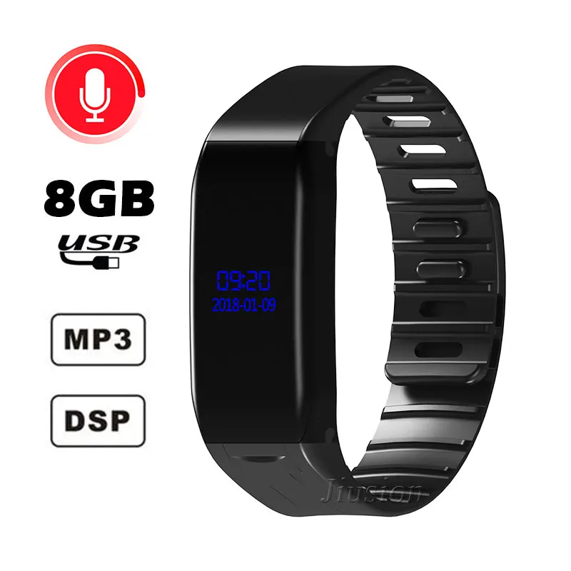 

4 in 1 Digital Bracelet Voice Recorder Watch Time Display 8GB USB Disk Voice Activated Audio Recording MP3 Wristband Sport Style