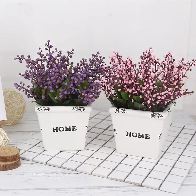 Artificial Flowers+Ceramic Flower Pot(10*8*9cm) Party Wedding Decor