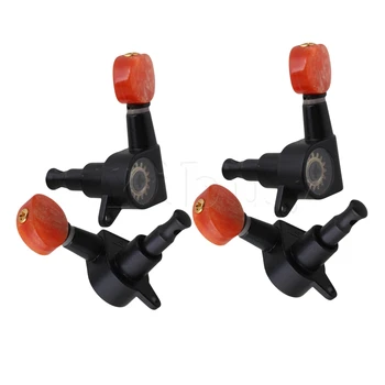 

Yibuy Red Button Zinc Alloy 2L+2R Black UKULELE Tuning Pegs for UKULELE
