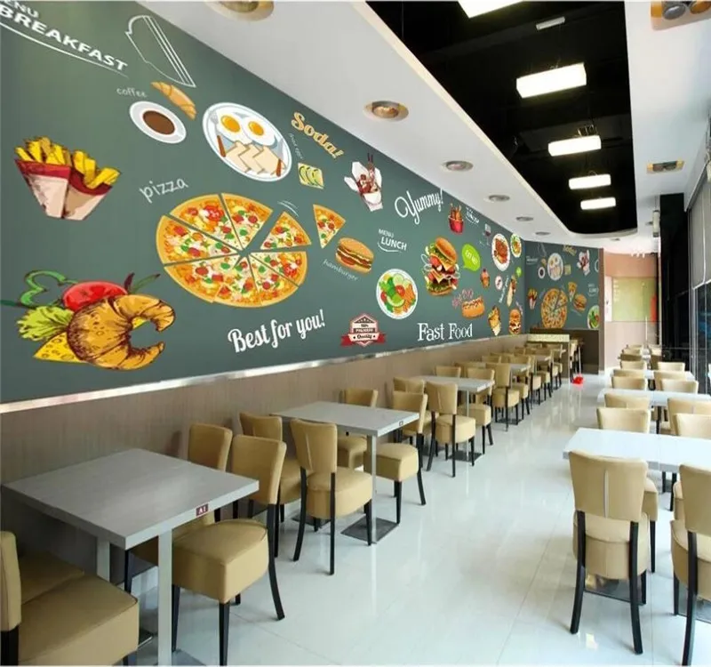 Professional custom 3D wallpaper mural HD hand-painted Western restaurant burger shop series - high-grade waterproof material Professional custom 3D wallpaper mural HD hand-painted Western restaurant burger shop series - high-grade waterproof material