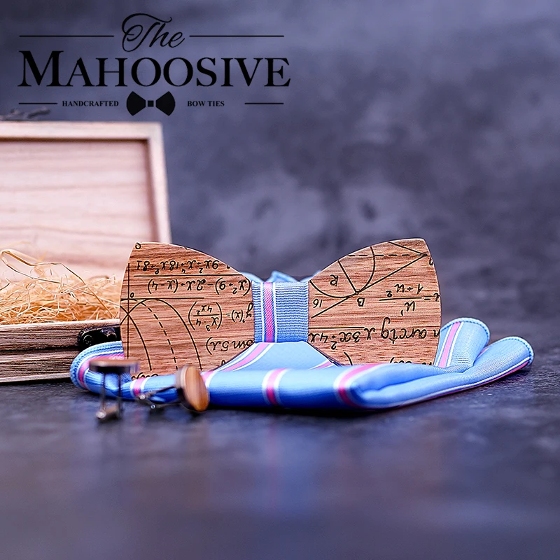  Men Wood Party Wedding Meth pattern Novelty Self Bow Tie Pocket Square Set Bow Tie handkerchief cuf