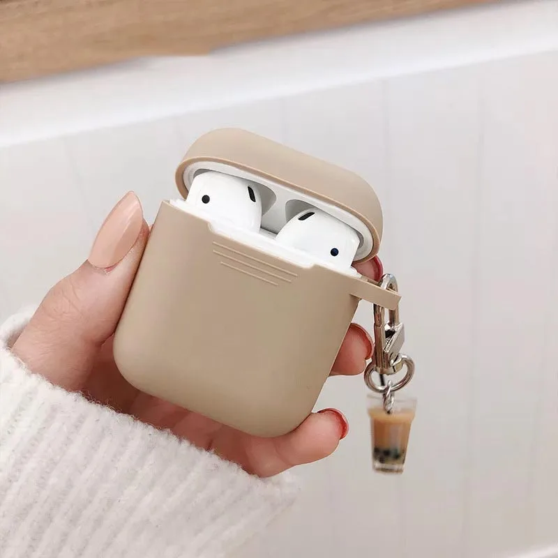 Молоко чайный кулон для защитный чехол для airpods мягкий силиконовый беспроводной Bluetooth гарнитура комплект Личность Женский чехол с защитой от падения - Цвет: OLNYLO-1