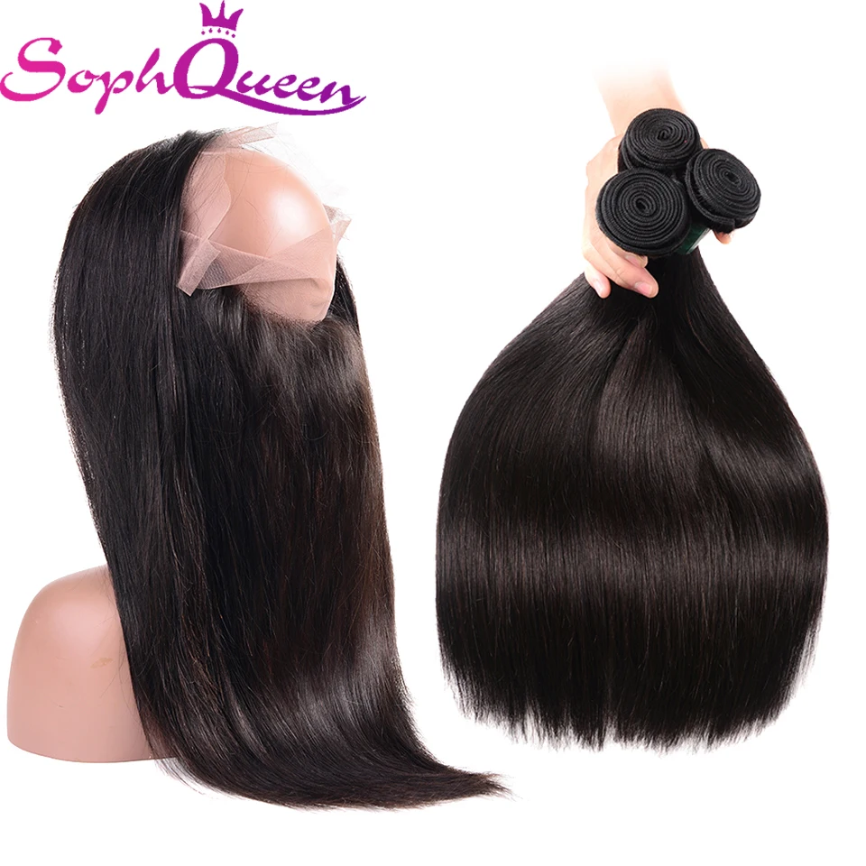 Soph queen hair 360 синтетический Frontal шнурка волос с пучками индийский Реми прямые волосы натуральные волосы Weave Связки с фронтальной