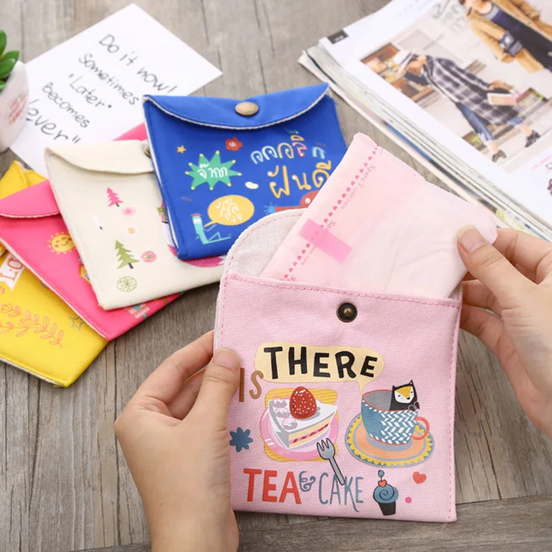 

Girls Diaper Sanitary Napkin Storage Bag Canvas Sanitary Pads Package Bags Coin Purse Jewelry Organizer Credit Card Pouch Case