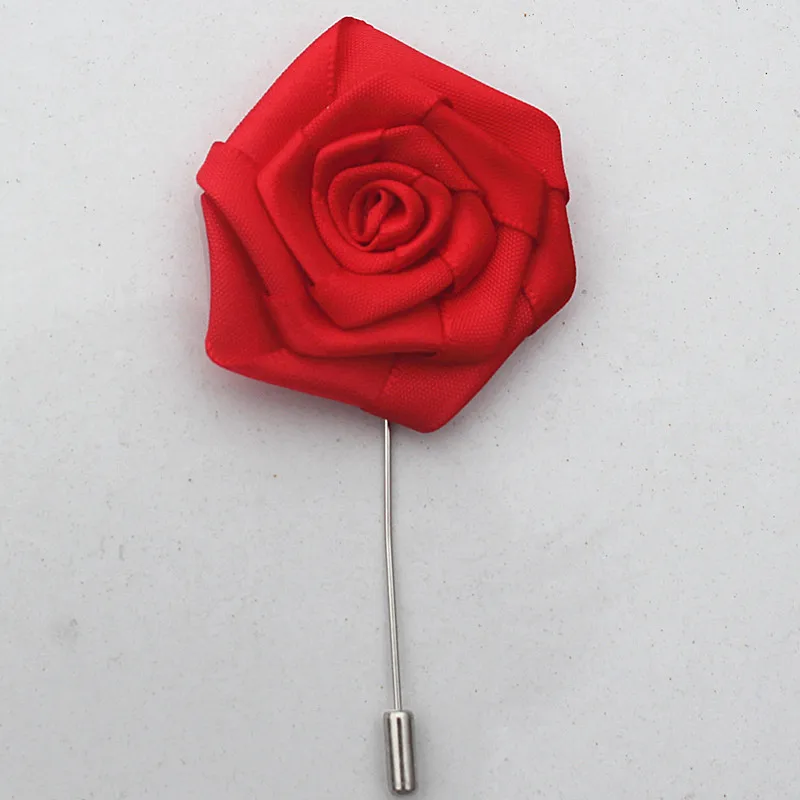 

Red Bridal Wedding Corsage Pin Satin Rose Flower Groom Boutonniere Wedding Party Man Suit Corsage Brooch X1258-16