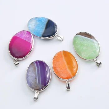 

New 2018 Fashion Blue Black Agates Onyx Natural Stone Pendant Oval Water Drop Charms For Women Jewelry Making 5pcs Free Shipping