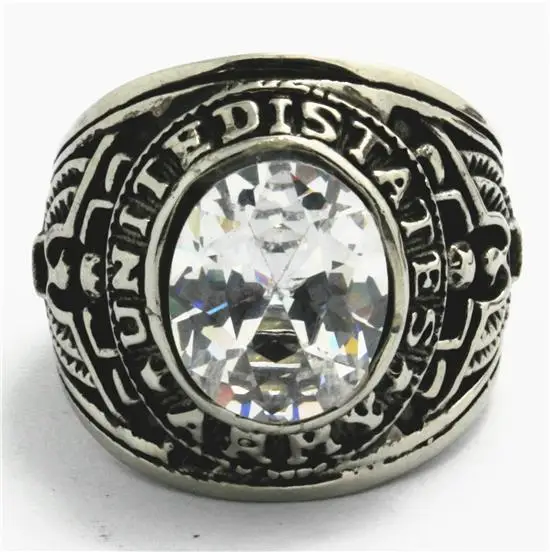 

Punk Gothic Rion Man Silver Ring USA Army Ring Clean CZ Ring