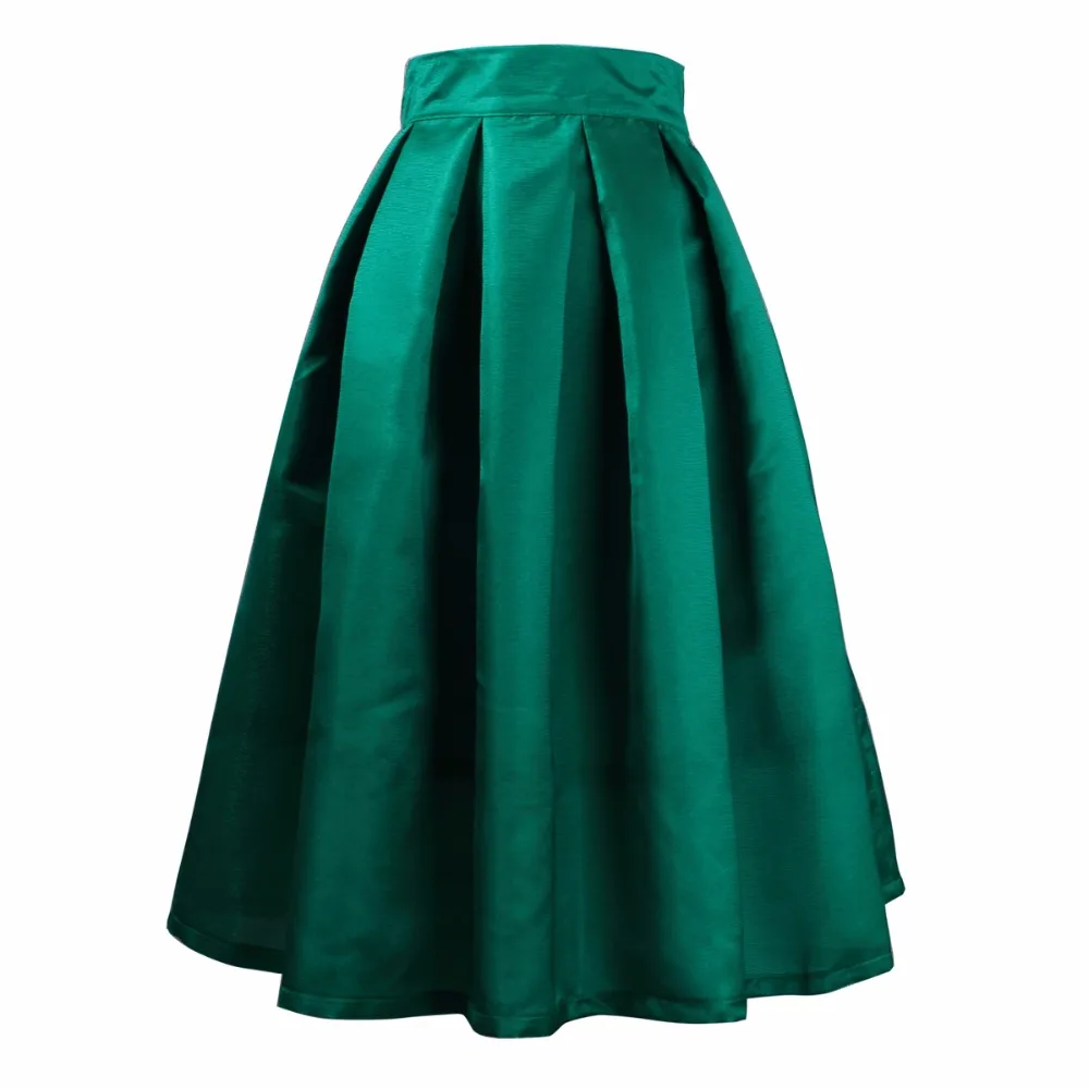 Bachash/элегантная плиссированная юбка с высокой талией; Цвет зеленый, черный, белый; расклешенные юбки до колена; модная женская льняная юбка