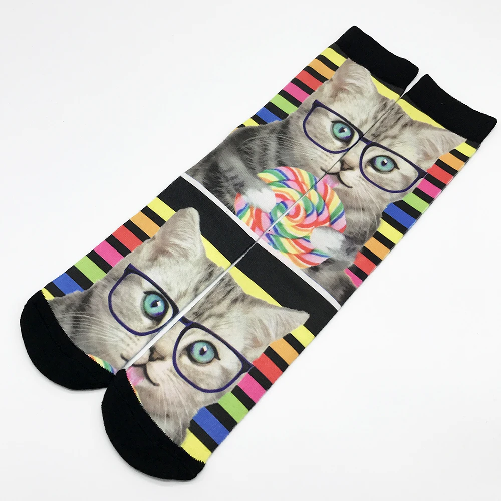 2019 милые леденец кошка печать мужчины и женщины Мода Смешные носки 3d печатные носки 200 Вязание картина маслом Компрессионные носки