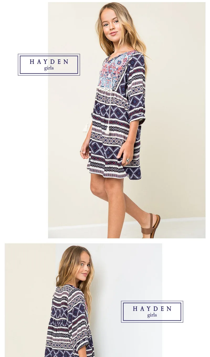 Printed Peasant Dress G5014-3