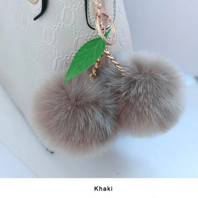 Корейский меховый брелок-помпон кролик мех мяч брелок для ключей porte clef pompom de fourrure сумка с помпонами Подвески вишня автомобильный брелок - Цвет: 1