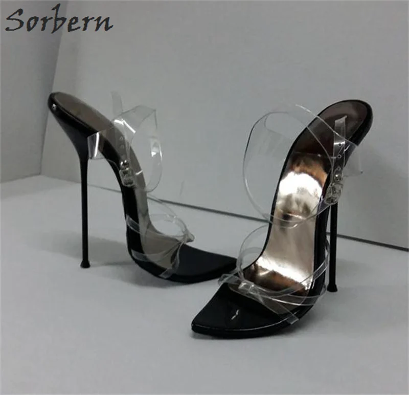 Sorbern Black Women Shoes Unisex Sandals High Heels 14Cm 16Cm Thin ...