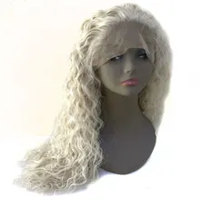 Bombshell белый платиновый блондин свободный кудрявый синтетический парик на кружеве Glueless термостойкие волокна натуральные волосы для женщин