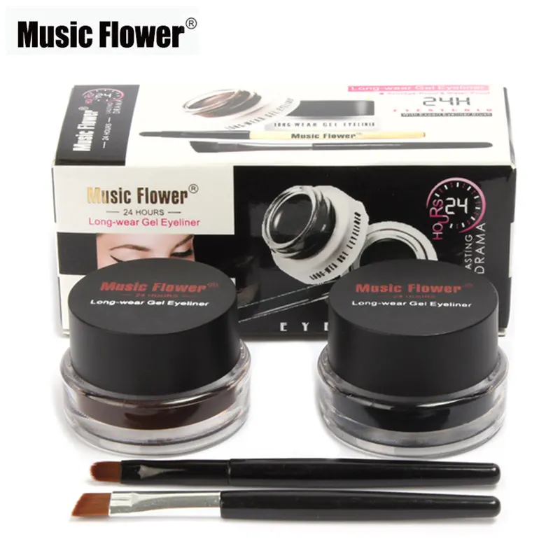 

Music Flower 2 In1 Brown / Black Eyeliner Gel Cream Lasting Make Up Waterproof Smudge-proof Cosmetics Set Eye Liner + Brushes