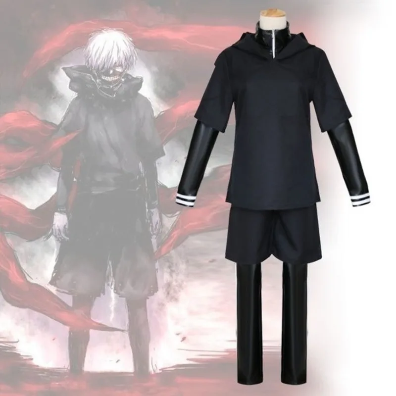 

Mens Japanese Anime Tokyo Ghouls II Ken Kaneki Ken Hoodie Cosplay Costume Pleather Suit
