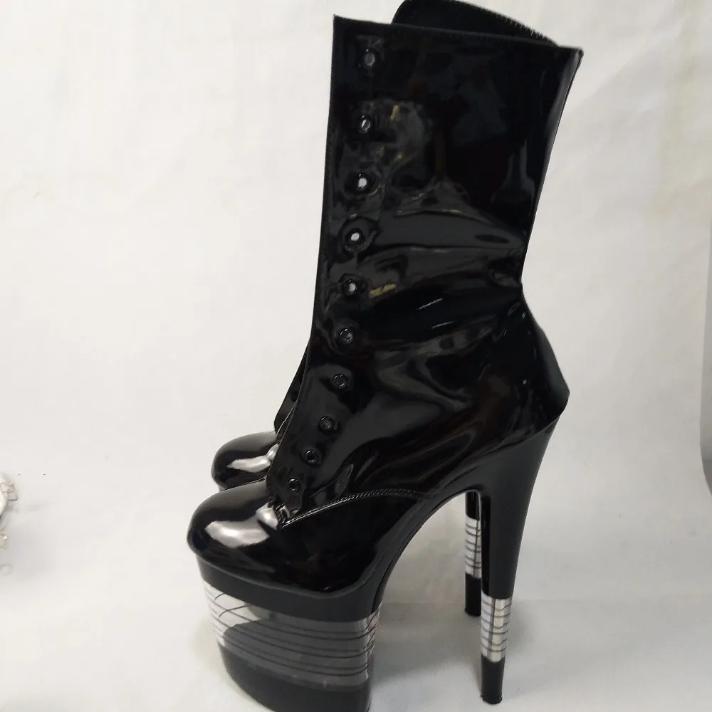 Женские 20 см высокий каблук танцевальные ботинки на высоком каблуке 8 дюймов в байкерском стиле; кожаные женские ботинки до щиколотки, с украшением в виде кристаллов в полоску водонепроницаемая обувь на платформе