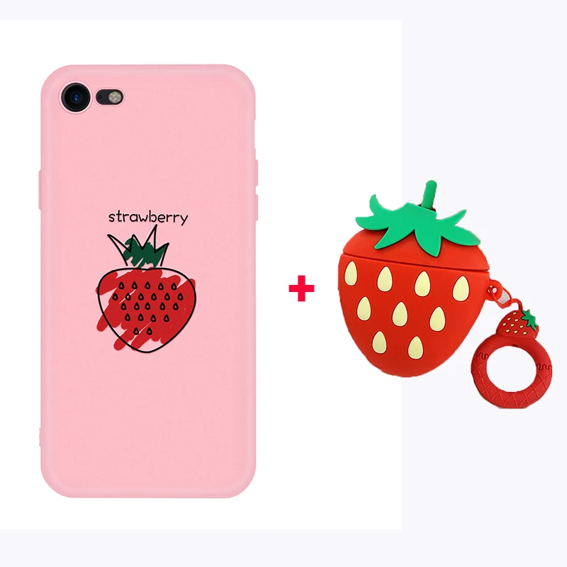 

Soft Strawberry Pattern Case For Apple AirPods 2 Earphone Cover For Apple Air Pods 1 With Hooks Cute Strawberry Cases For iPhone