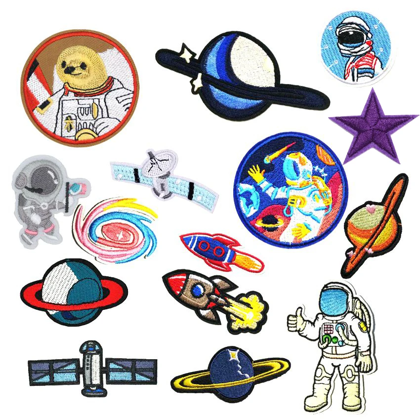 

New Saturn Space Astronaut Spacecraft Spaceman Planet Embroidered Patches Sewing Iron On Badge For Bag Jeans Hat Appliques DIY