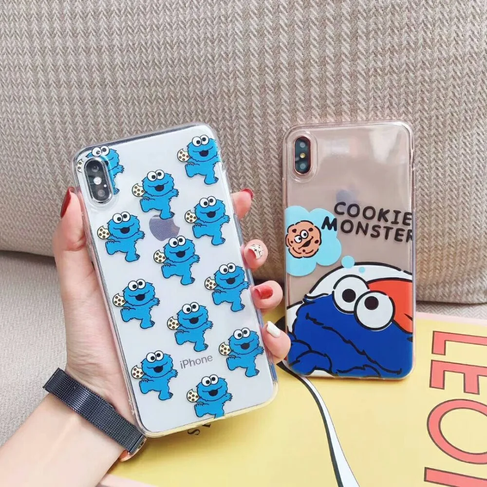 

Lucky cute cartoon cat cookie monsters elmo transparent frosted case for iphone Xs max case For iphone X XR 6 6S 7 8 plus cover