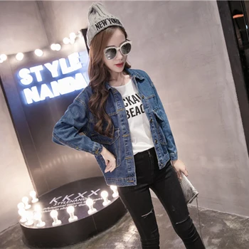 

2020 Spring Autumn Women's Jacket Loose Large Size Solid Color Denim Jacket Casual Street Fashion Street Wind Denim Tops LQ524