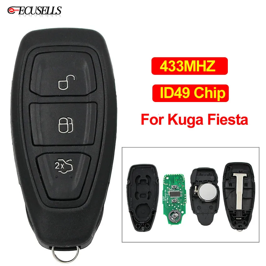 3 кнопки Новая замена умный дистанционный ключ автомобильный смарт ключ-брелок 433 МГц с ID49 чип для Ford Kuga Fiesta