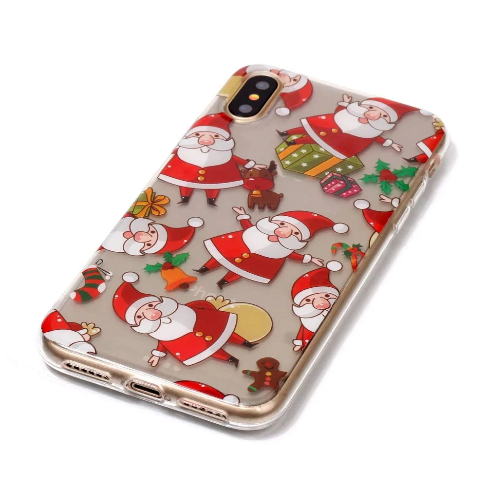 Christmas Santa Reindeer Patterned Clear Soft TPU Case For iPhone 8 Plus XS XR XS Max 6S 5S 7 Plus 7 6 5 SE 8 Chritmas TPU Coque (3)